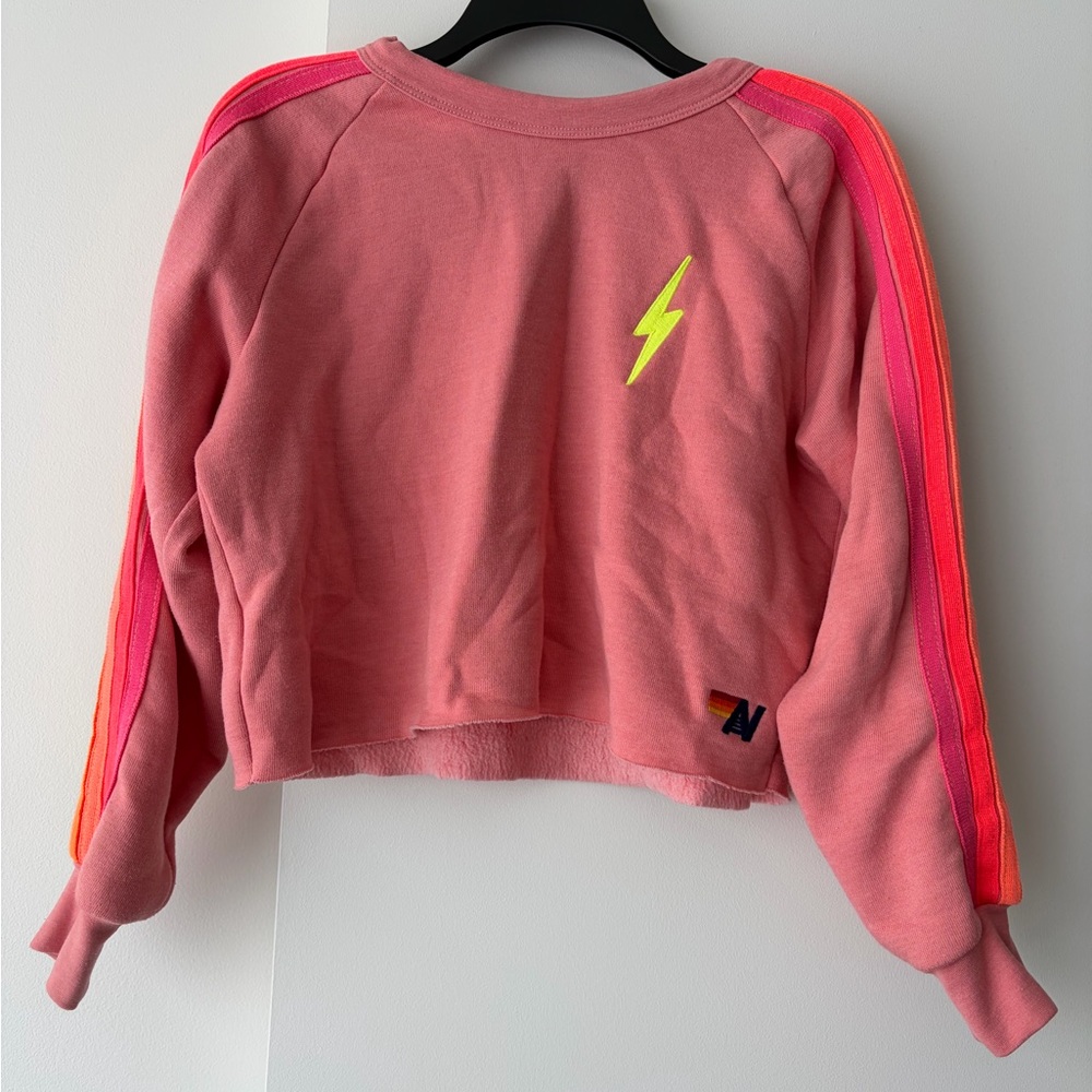 Aviator Nation Pink Fleece Cropped Sweatshirt